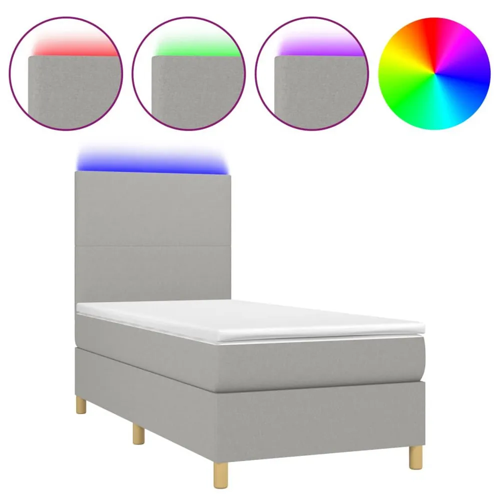 Cama box spring com colchão/LED 120x190cm tecido castanho-escuro