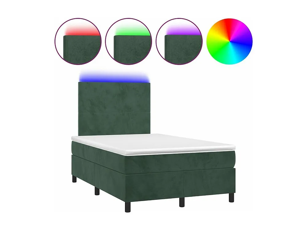 Cama box spring com colchão/LED 120x200 cm veludo verde-escuro