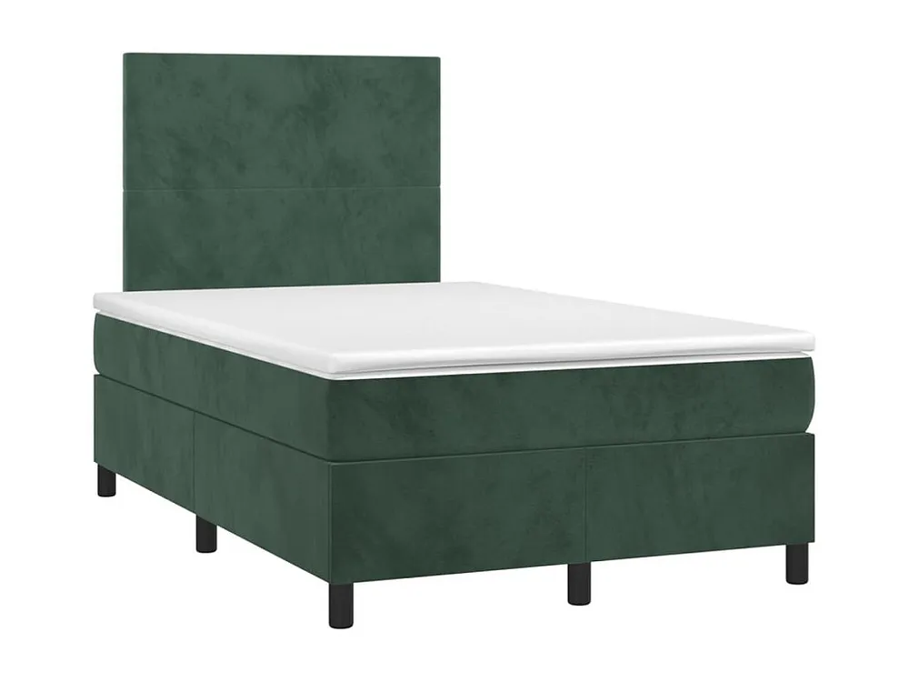 Cama box spring com colchão/LED 120x200 cm veludo verde-escuro