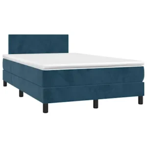 Cama box spring com colchão/LED 120x200 cm veludo azul-escuro
