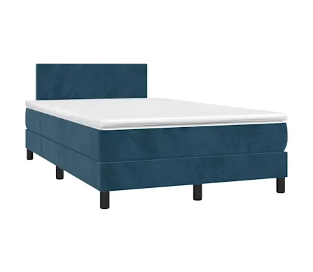 Cama box spring com colchão/LED 120x200 cm veludo azul-escuro