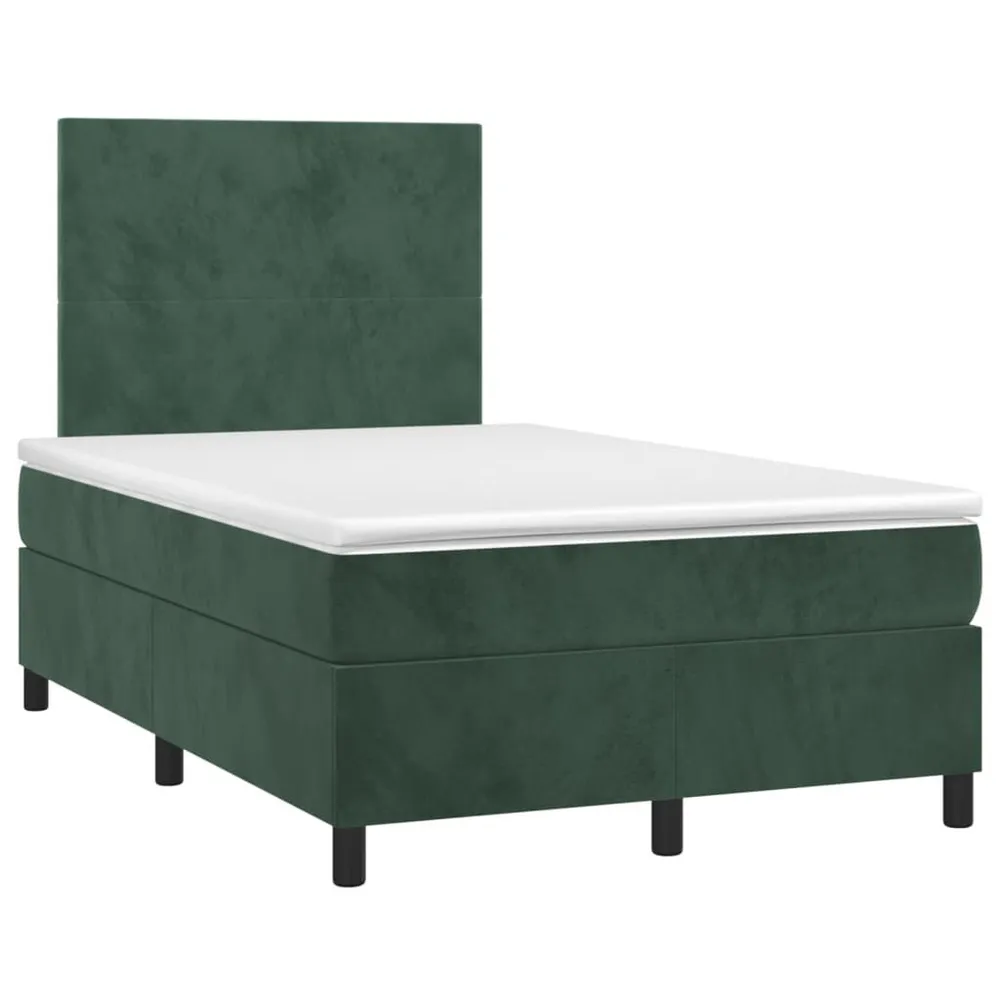 Cama box spring com colchão/LED 120x200 cm veludo verde-escuro