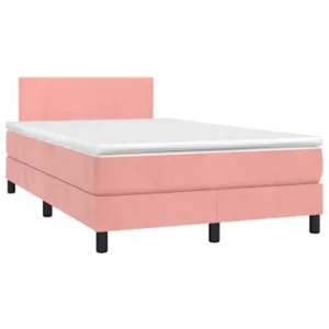 Cama box spring com colchão/LED 120x200 cm veludo rosa
