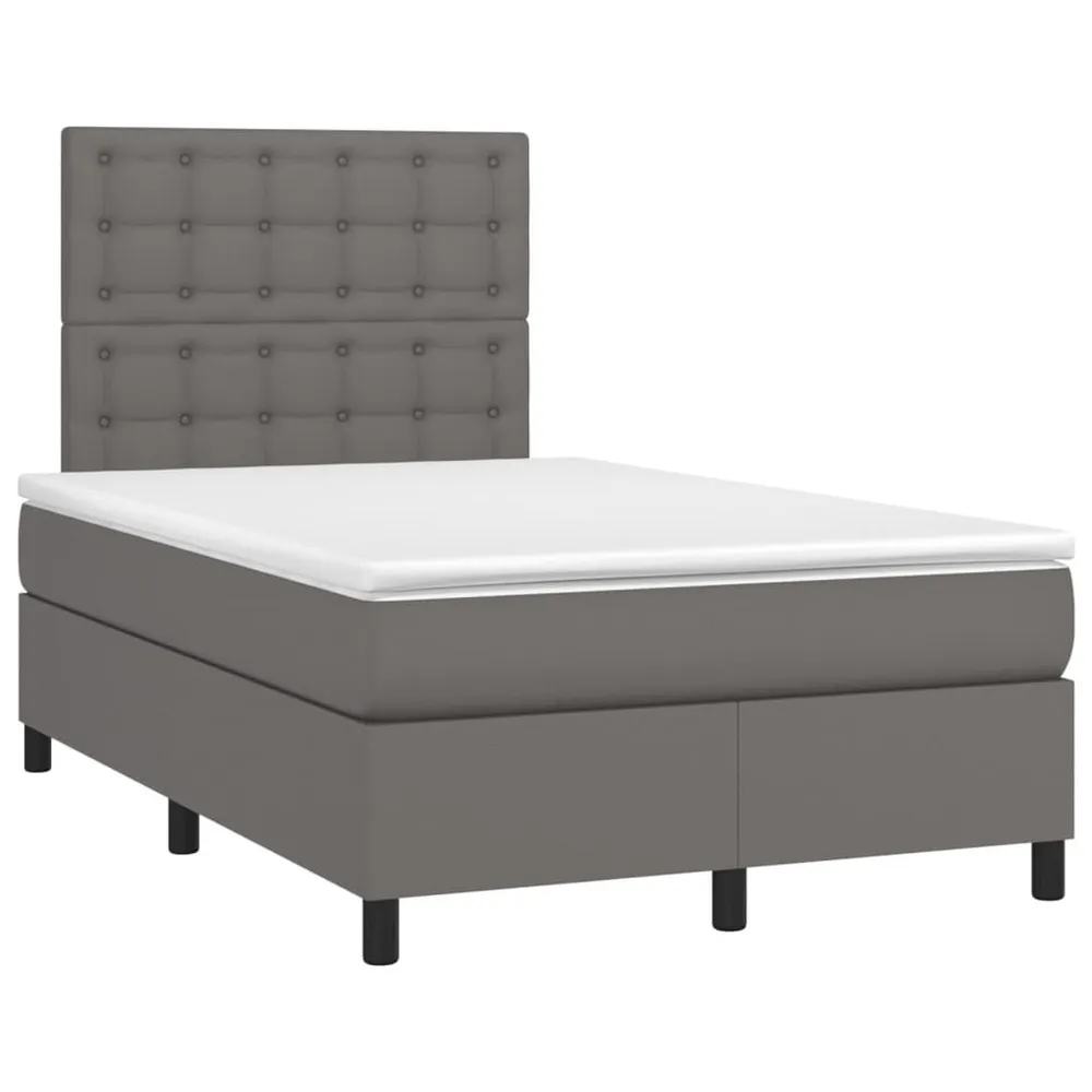 Cama box spring com colchão/LED 120x200cm couro artificial cinza