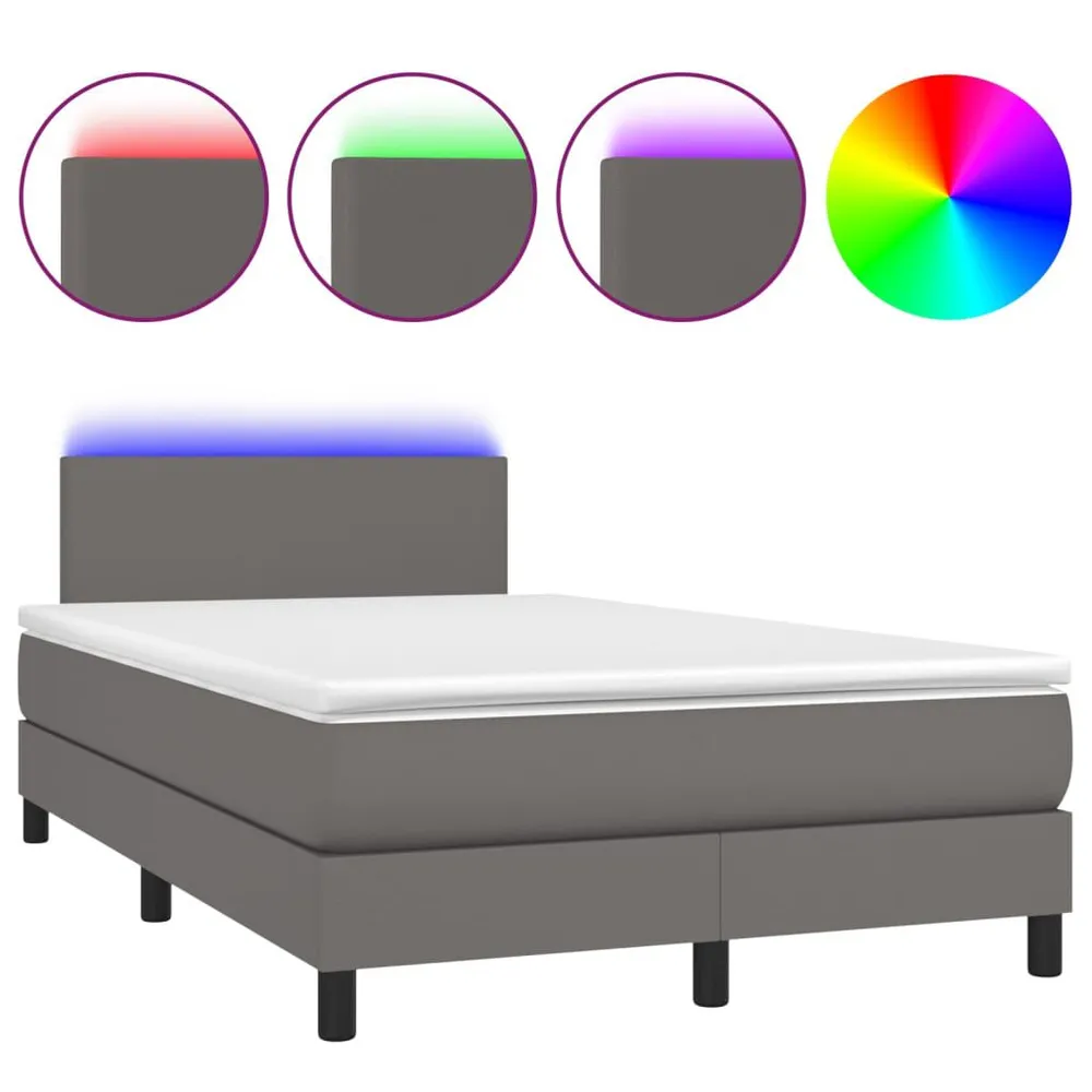 Cama box spring com colchão/LED 120x200cm couro artificial cinza
