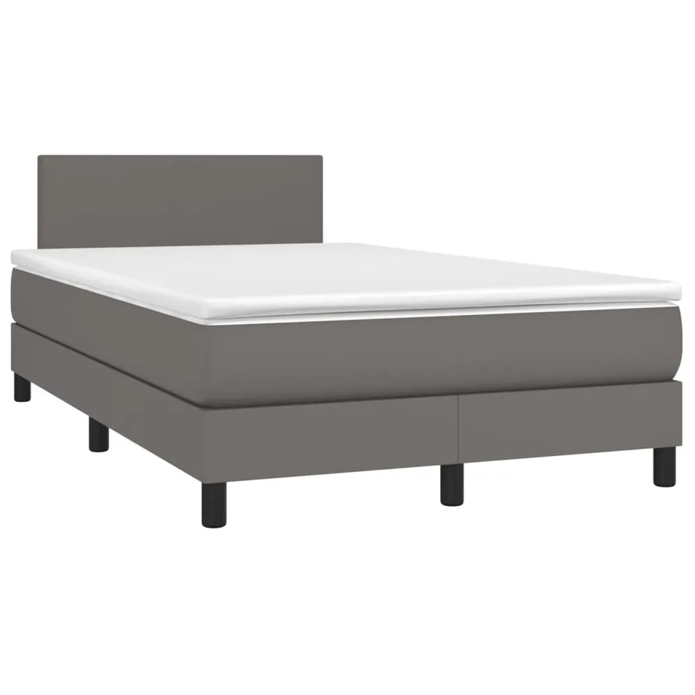 Cama box spring com colchão/LED 120x200cm couro artificial cinza