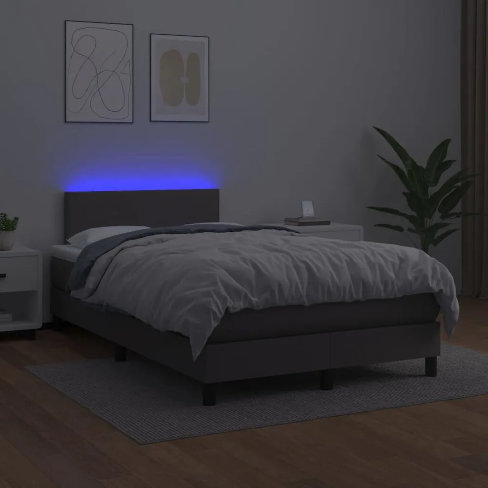 Cama box spring com colchão/LED 120x200cm couro artificial cinza
