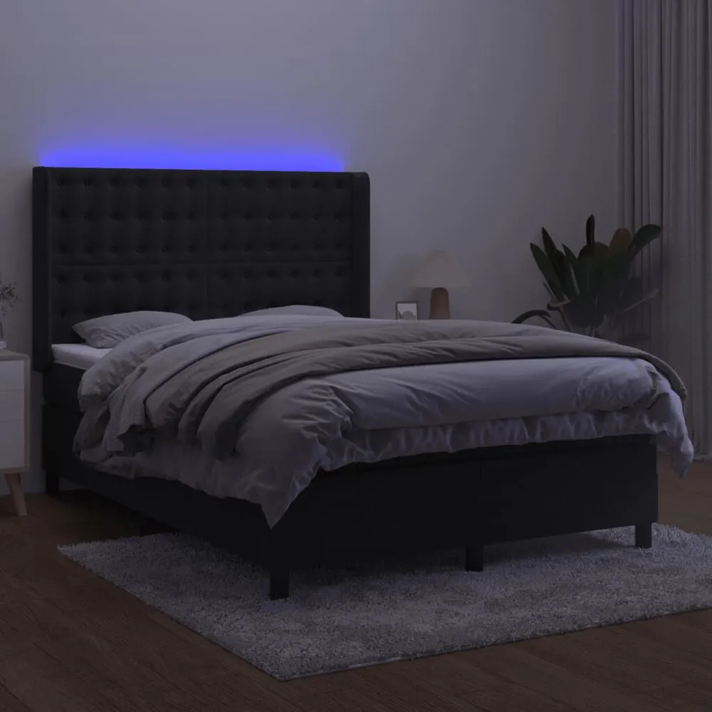 Cama box spring com colchão/LED 140x190 cm veludo preto