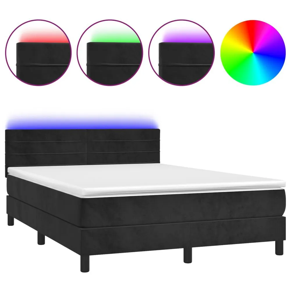 Cama box spring com colchão/LED 140x200 cm veludo preto