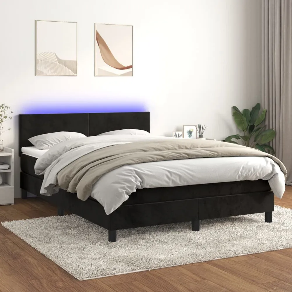 Cama box spring com colchão/LED 140x200 cm veludo preto
