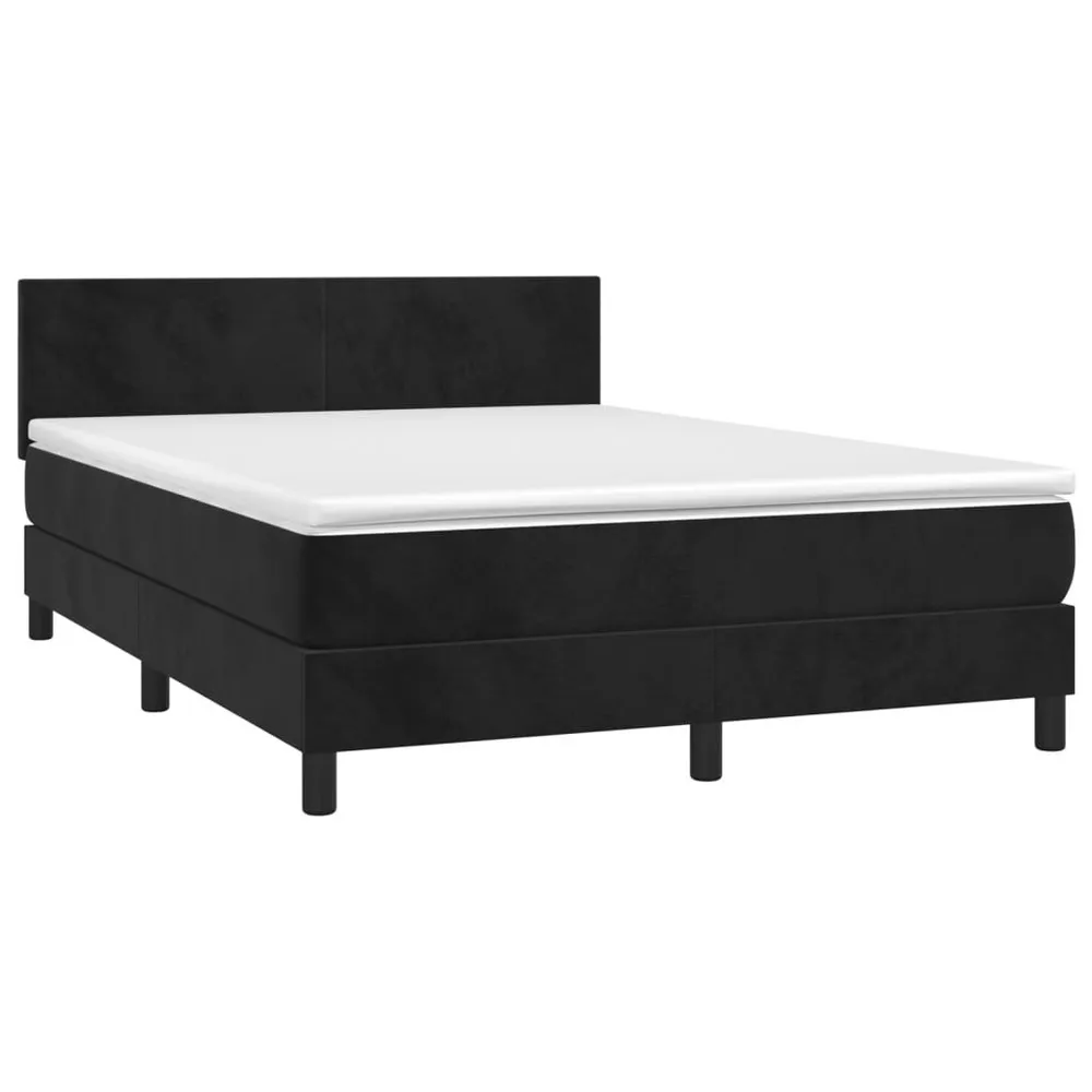 Cama box spring com colchão/LED 140x200 cm veludo preto