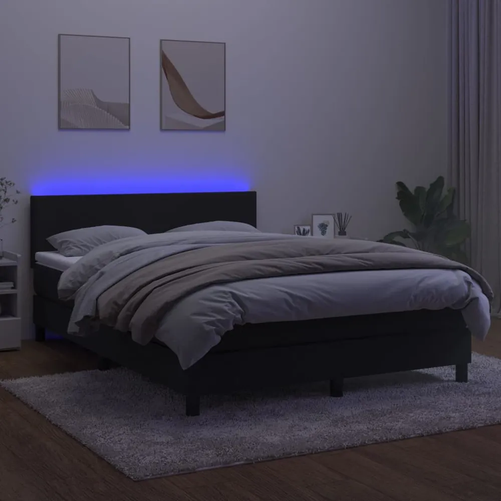 Cama box spring com colchão/LED 140x200 cm veludo preto