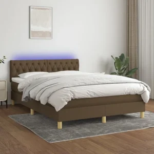 Cama box spring com colchão/LED 140x200cm tecido castanho-escuro