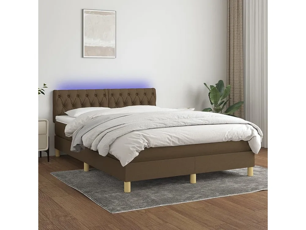 Cama box spring com colchão/LED 140x200cm tecido castanho-escuro