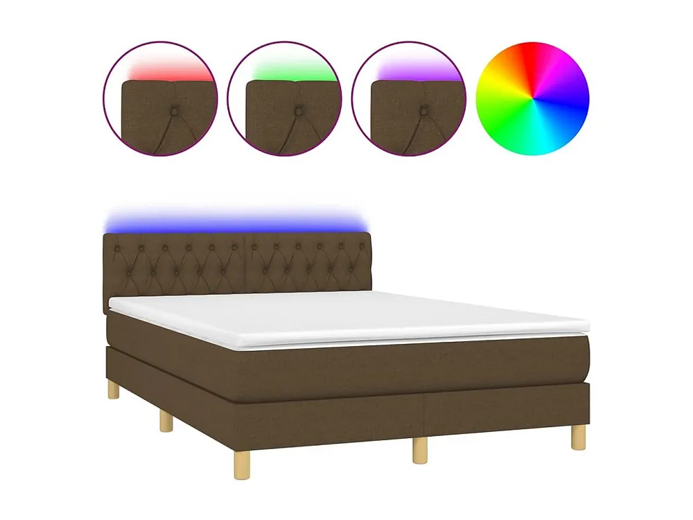 Cama box spring com colchão/LED 140x200cm tecido castanho-escuro