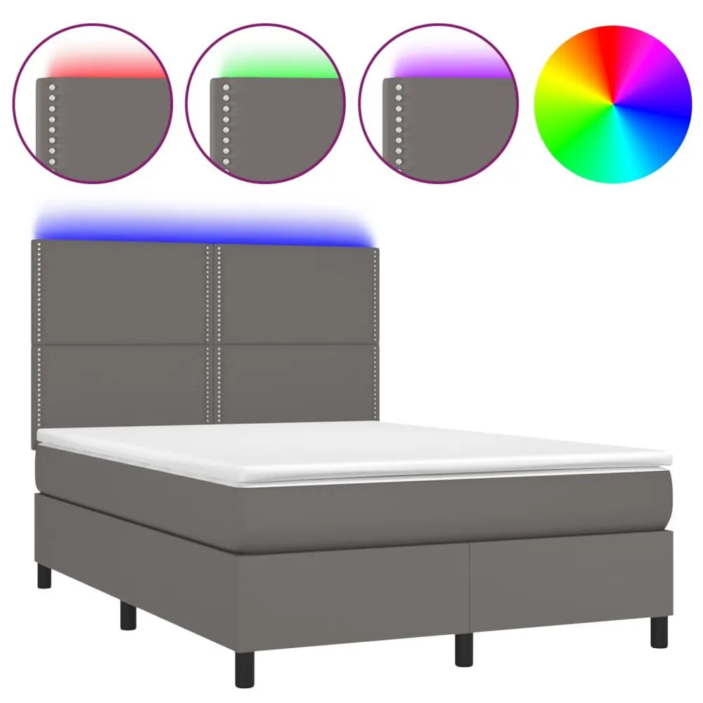 Cama box spring com colchão/LED 140x200cm couro artificial cinza