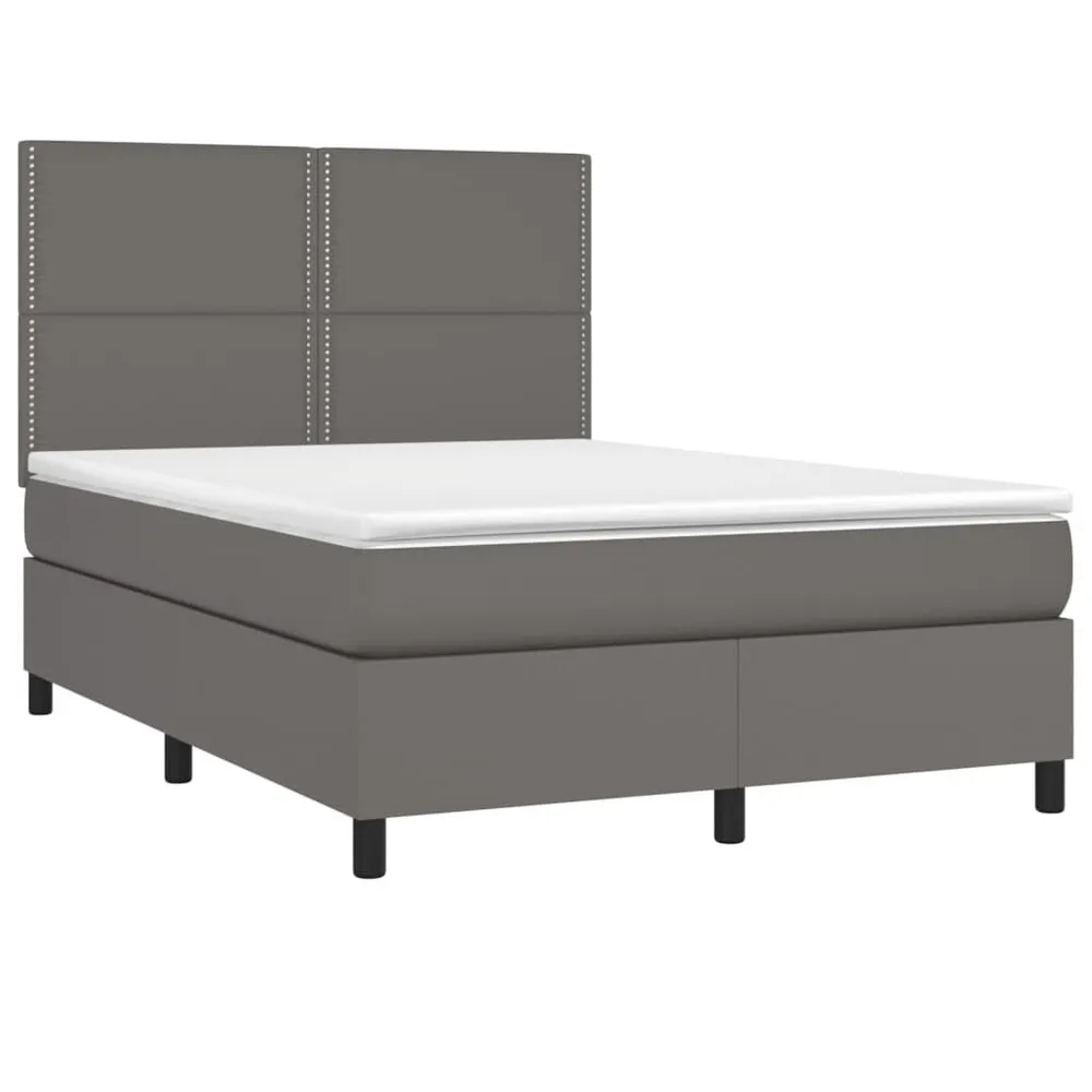 Cama box spring com colchão/LED 140x200cm couro artificial cinza