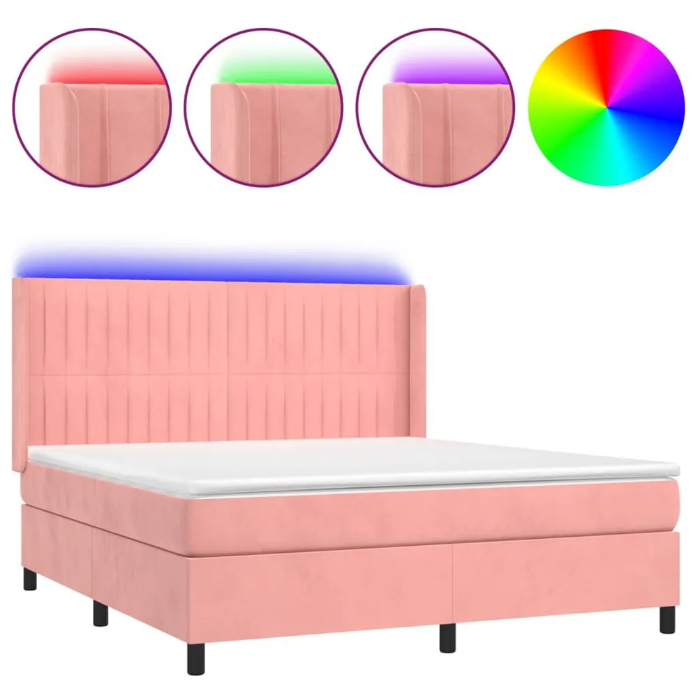 Cama box spring com colchão/LED 160x200 cm veludo rosa