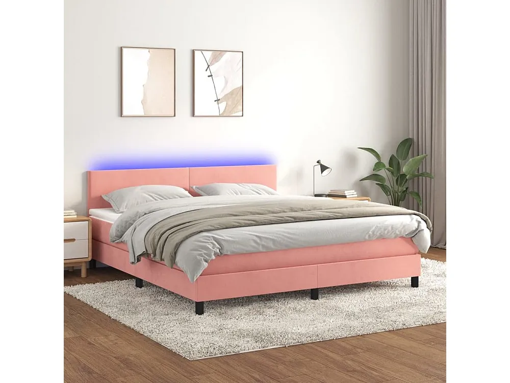 Cama box spring com colchão/LED 160x200 cm veludo rosa