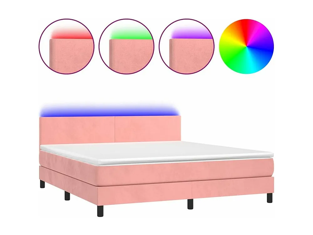 Cama box spring com colchão/LED 160x200 cm veludo rosa