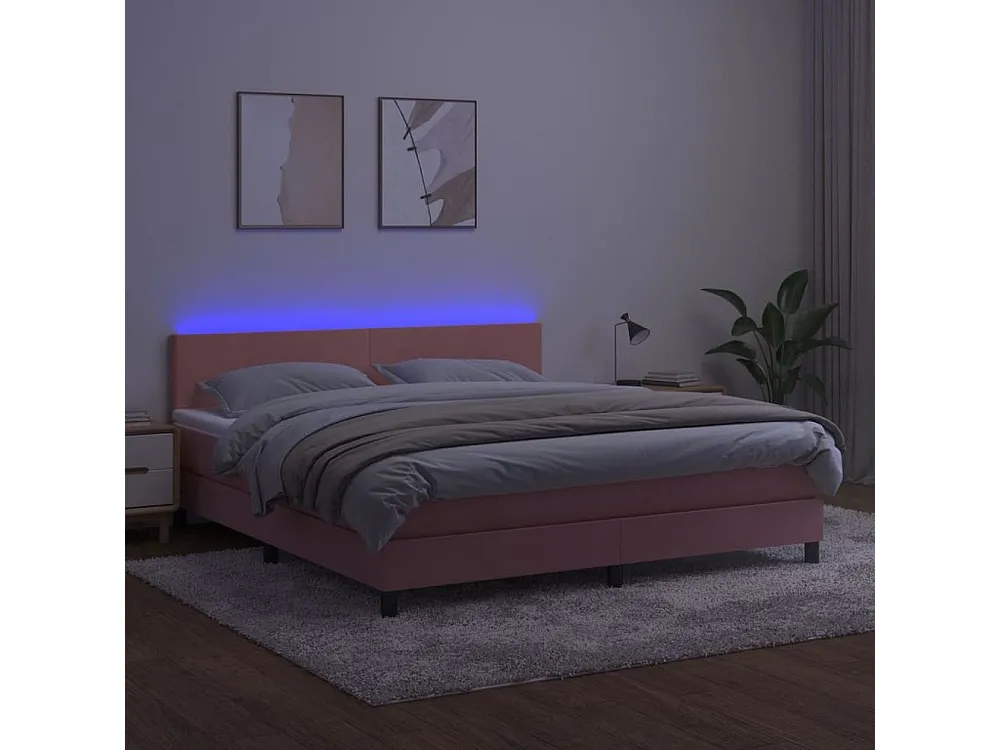 Cama box spring com colchão/LED 160x200 cm veludo rosa