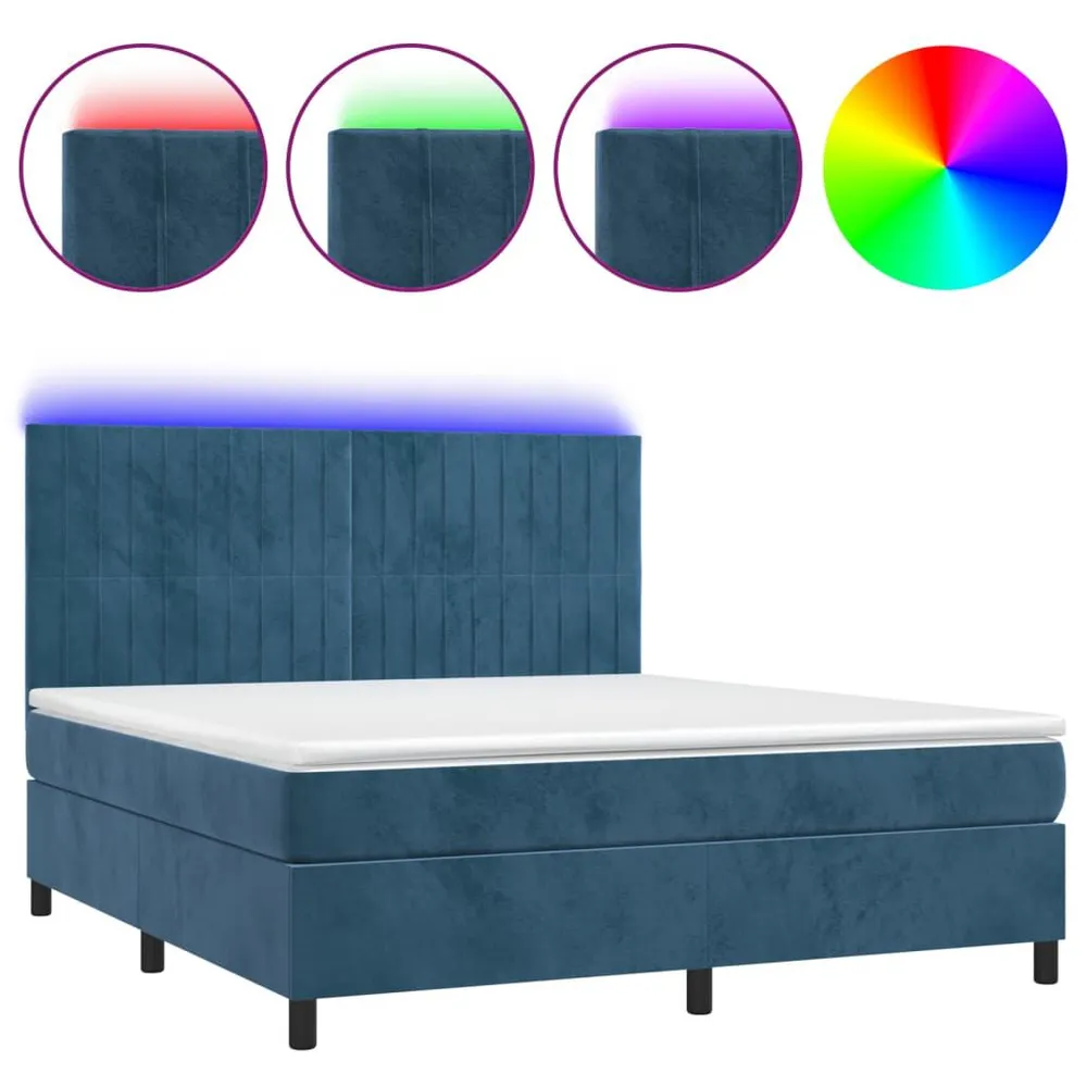 Cama box spring com colchão/LED 160x200 cm veludo azul-escuro