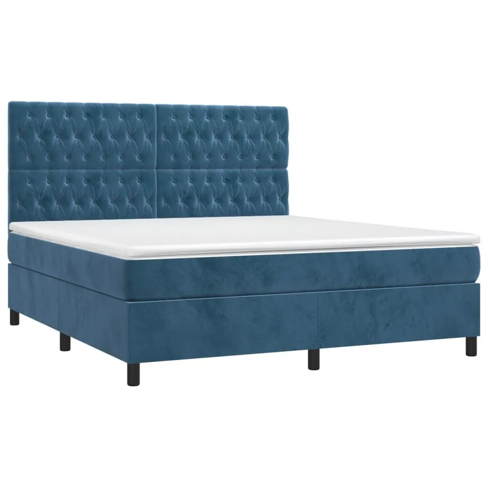 Cama box spring com colchão/LED 160x200 cm veludo azul-escuro