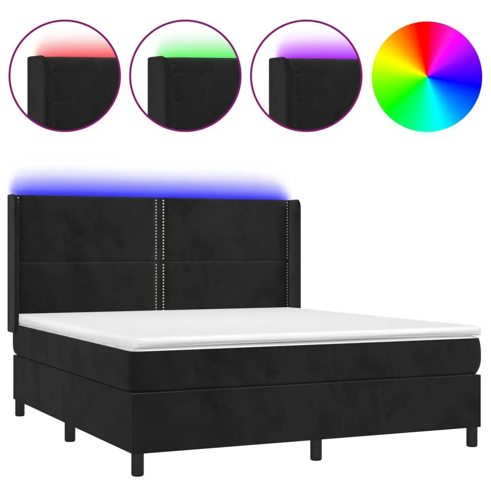Cama box spring com colchão/LED 160x200 cm veludo preto