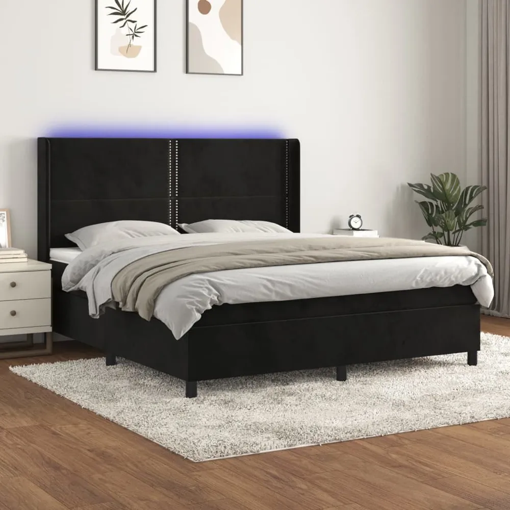 Cama box spring com colchão/LED 160x200 cm veludo preto
