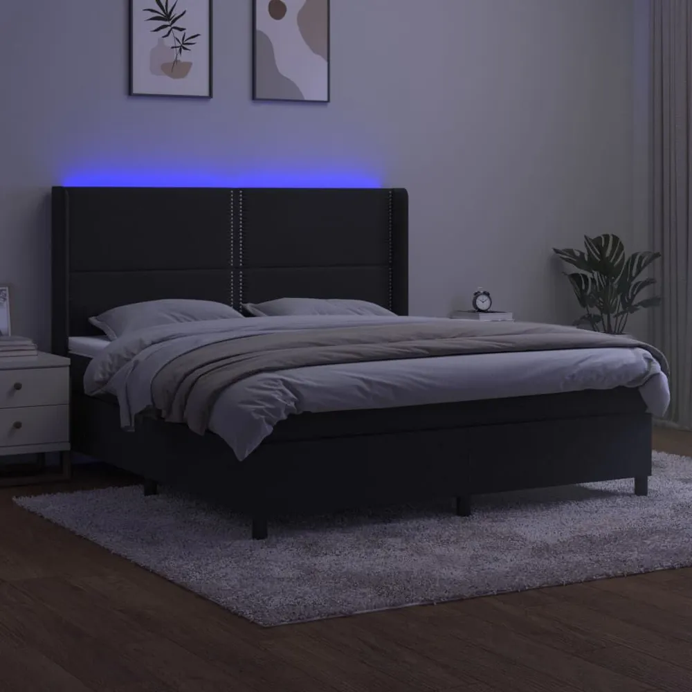 Cama box spring com colchão/LED 160x200 cm veludo preto