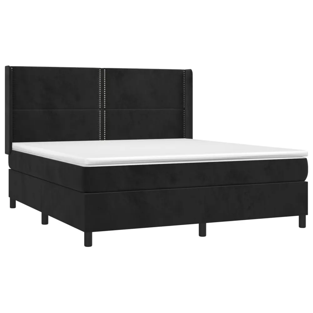 Cama box spring com colchão/LED 160x200 cm veludo preto
