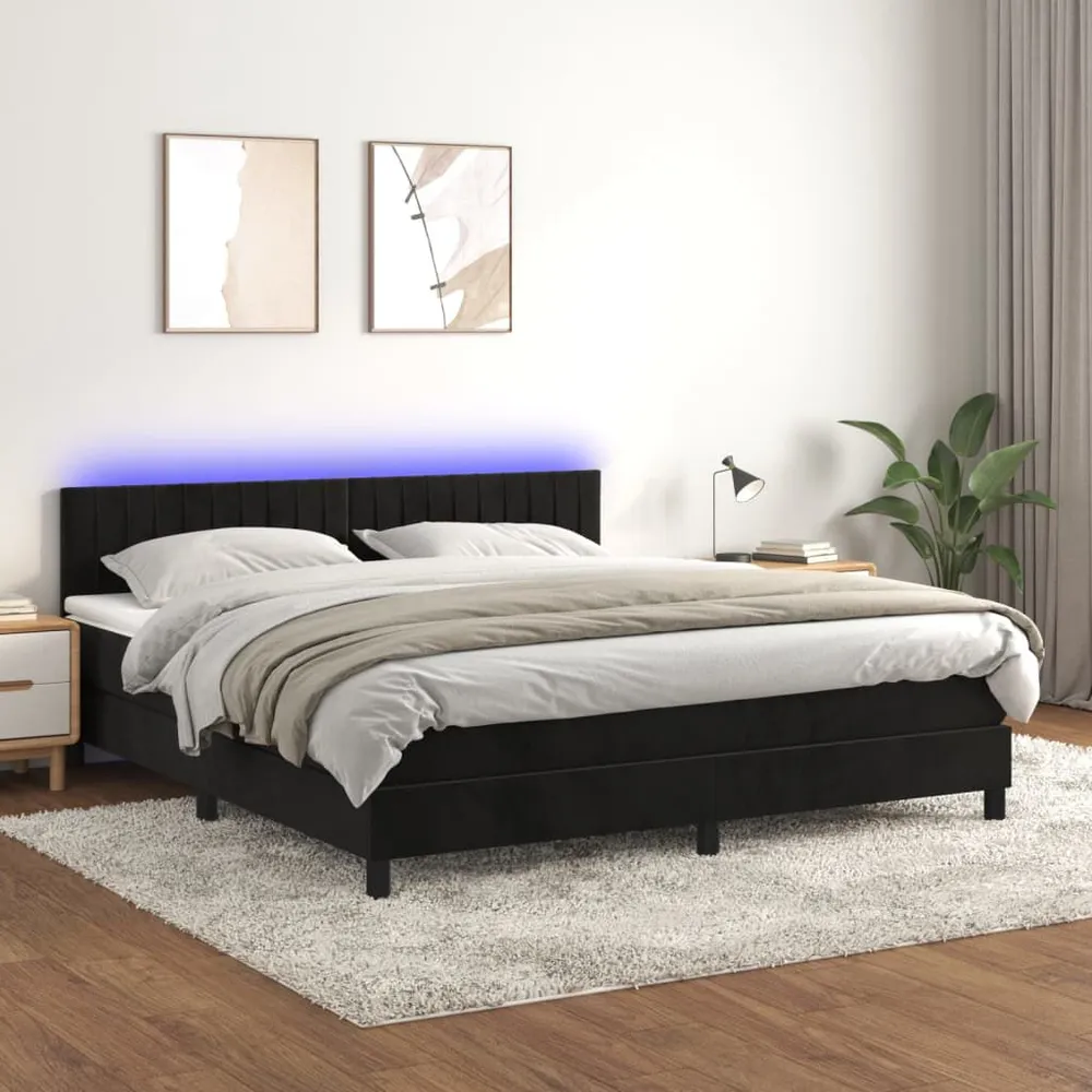 Cama box spring com colchão/LED 160x200 cm veludo preto