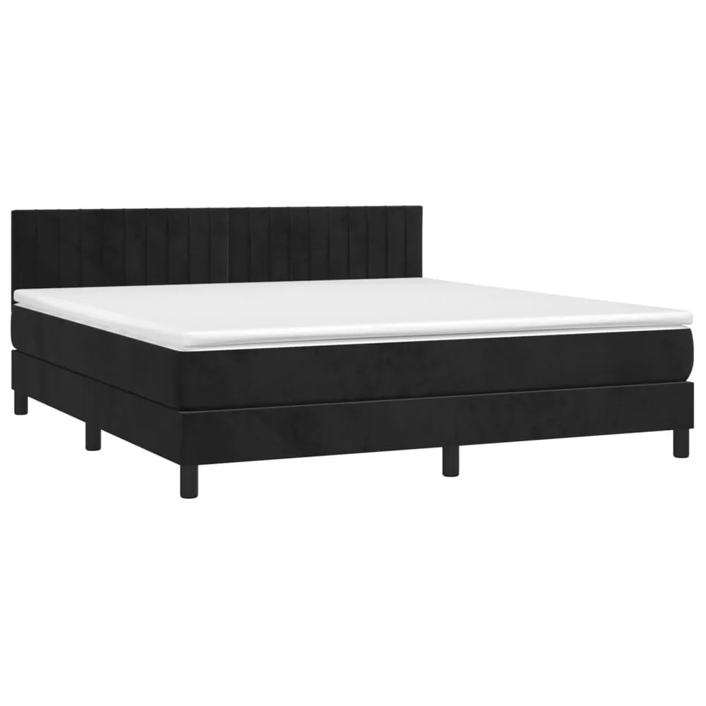 Cama box spring com colchão/LED 160x200 cm veludo preto