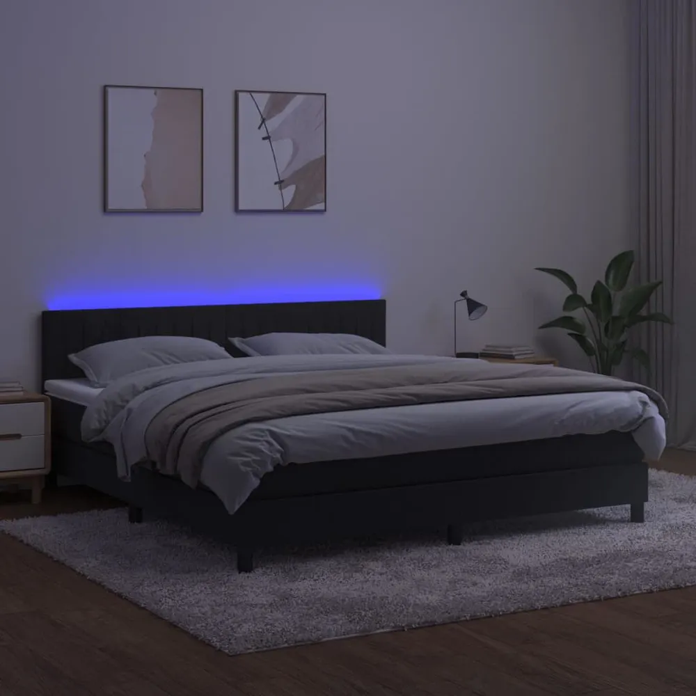 Cama box spring com colchão/LED 160x200 cm veludo preto