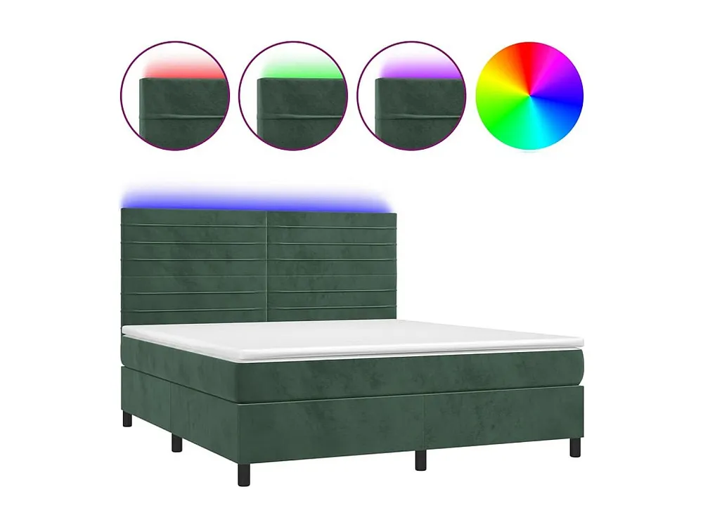 Cama box spring com colchão/LED 160x200 cm veludo verde-escuro