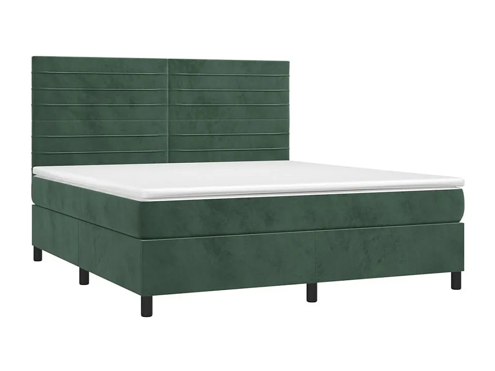 Cama box spring com colchão/LED 160x200 cm veludo verde-escuro