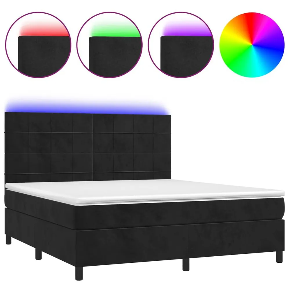 Cama box spring com colchão/LED 160x200 cm veludo preto