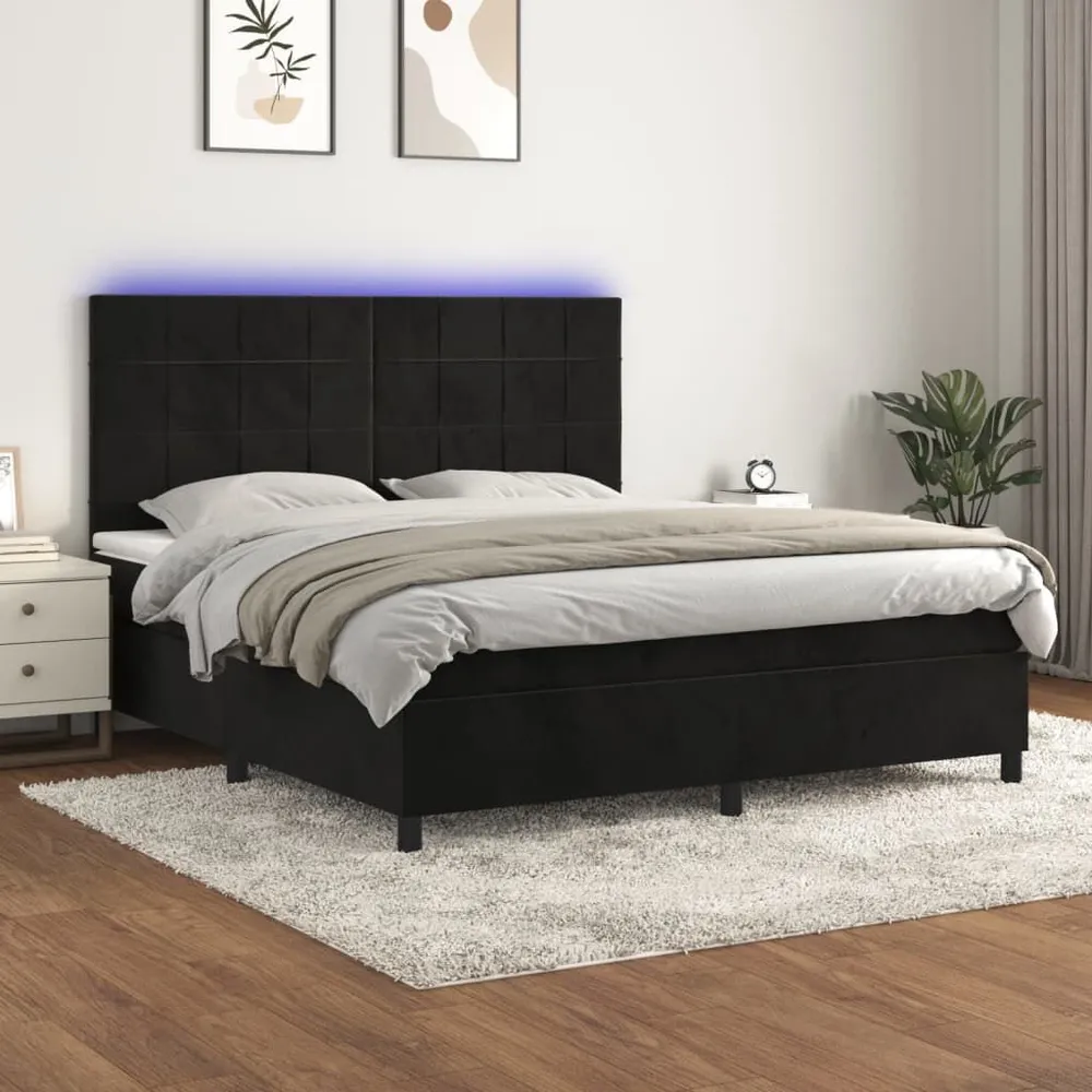 Cama box spring com colchão/LED 160x200 cm veludo preto