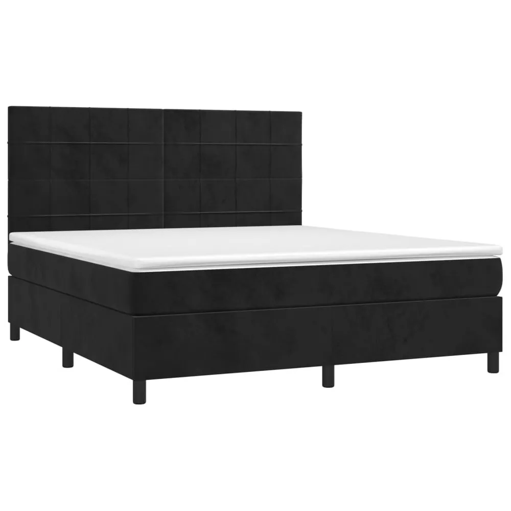 Cama box spring com colchão/LED 160x200 cm veludo preto