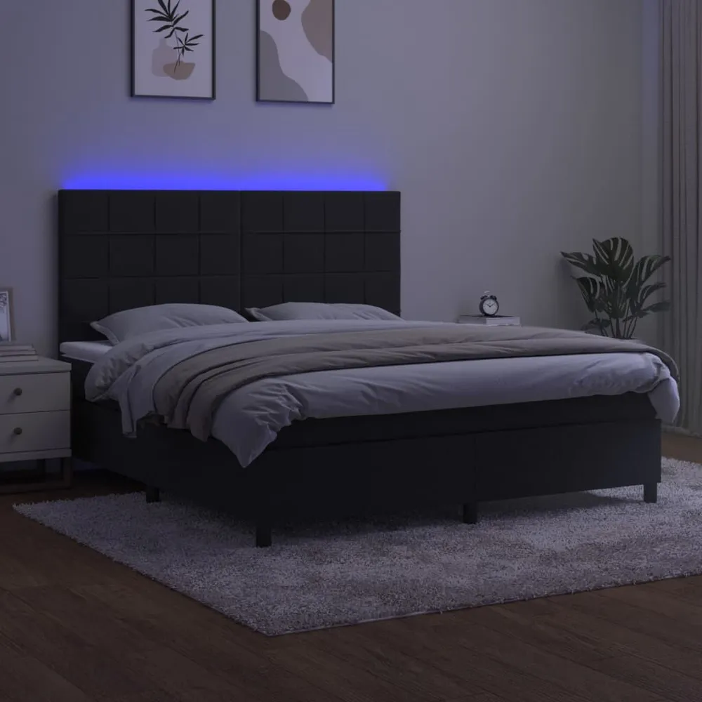 Cama box spring com colchão/LED 160x200 cm veludo preto