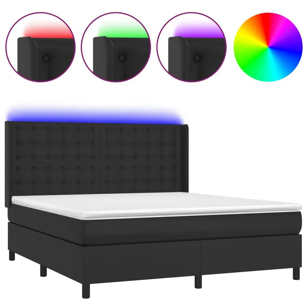 Cama box spring com colchão/LED 160x200cm couro artificial preto