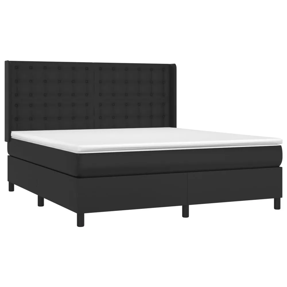Cama box spring com colchão/LED 160x200cm couro artificial preto
