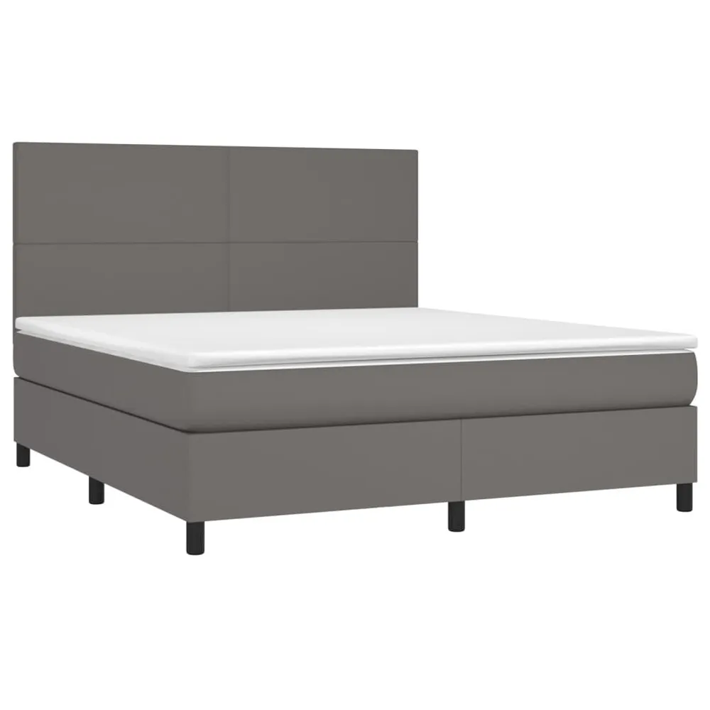 Cama box spring com colchão/LED 160x200cm couro artificial cinza