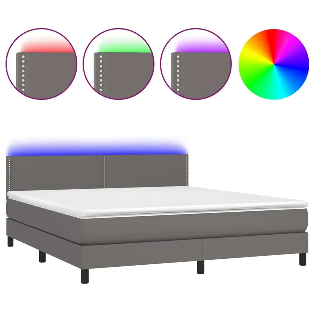 Cama box spring com colchão/LED 160x200cm couro artificial cinza