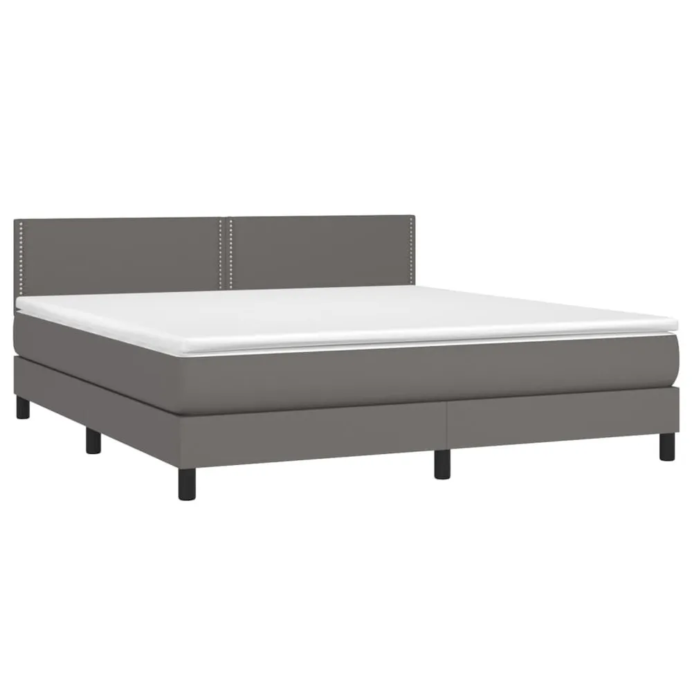 Cama box spring com colchão/LED 160x200cm couro artificial cinza