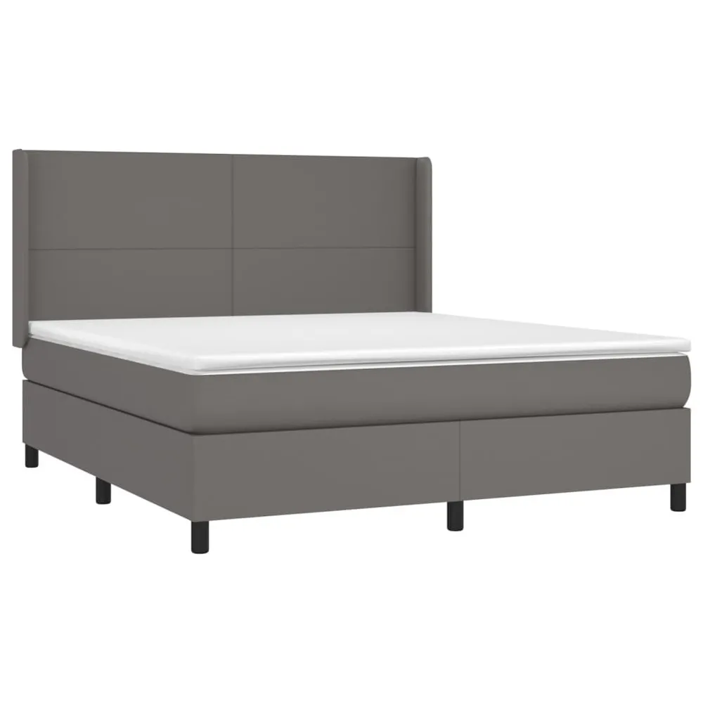 Cama box spring com colchão/LED 160x200cm couro artificial cinza