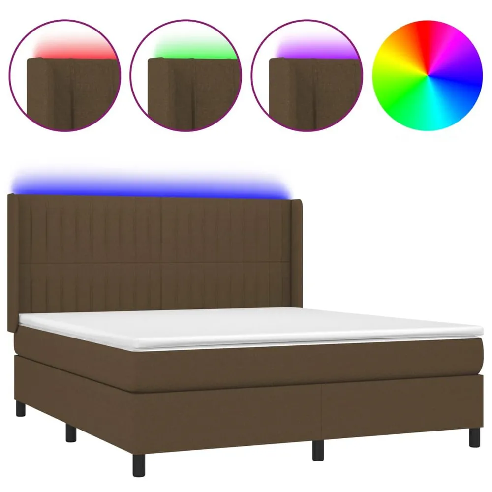 Cama box spring com colchão/LED 160x200cm tecido castanho-escuro