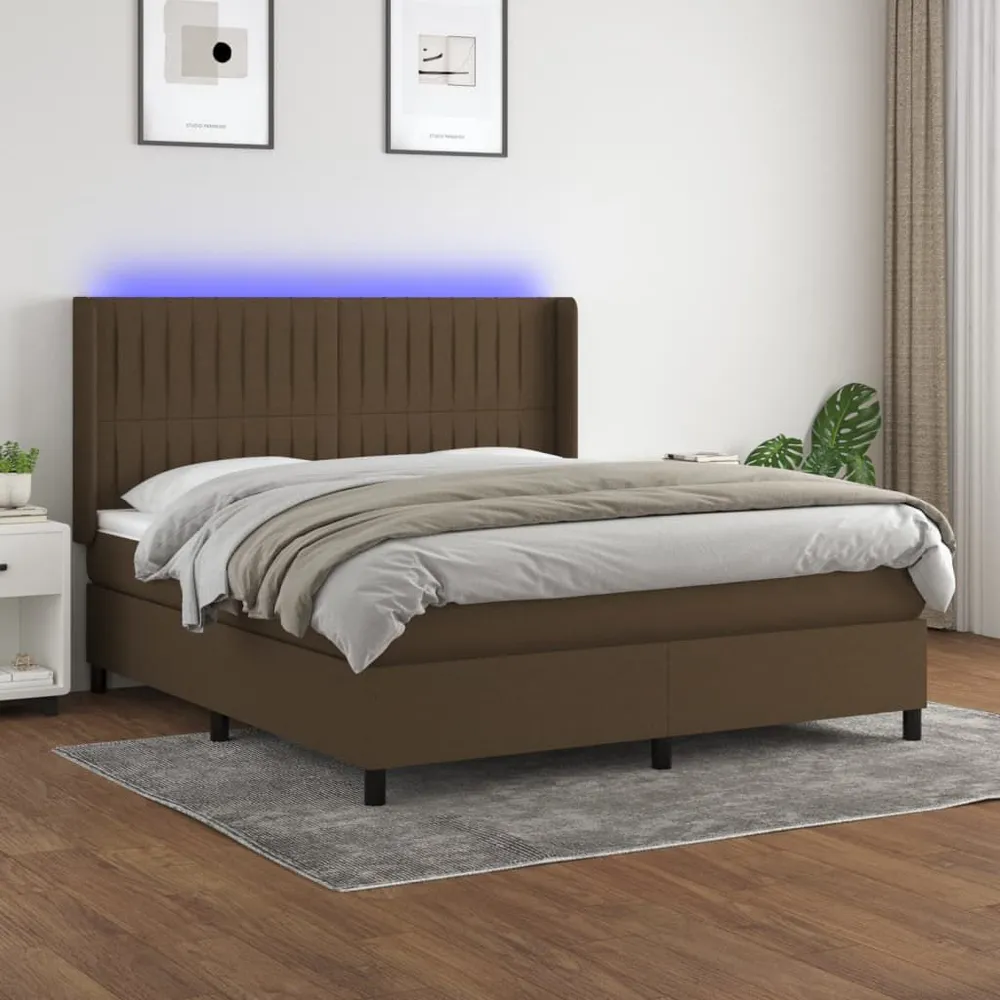 Cama box spring com colchão/LED 160x200cm tecido castanho-escuro