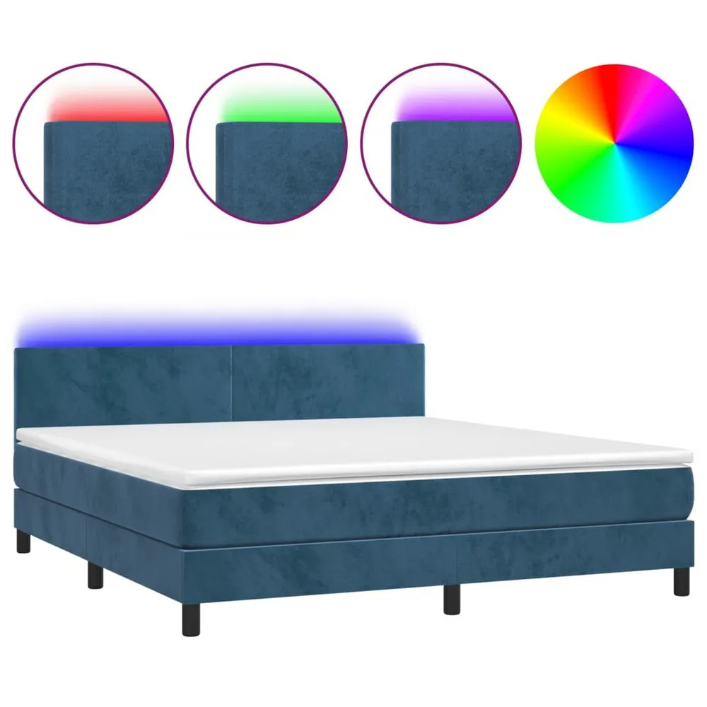 Cama box spring com colchão/LED 180x200 cm veludo azul-escuro