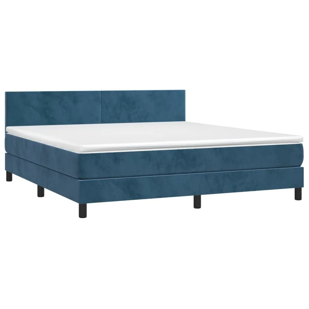 Cama box spring com colchão/LED 180x200 cm veludo azul-escuro